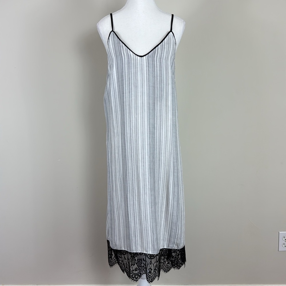 Striped Slip Dress with Lace Hem